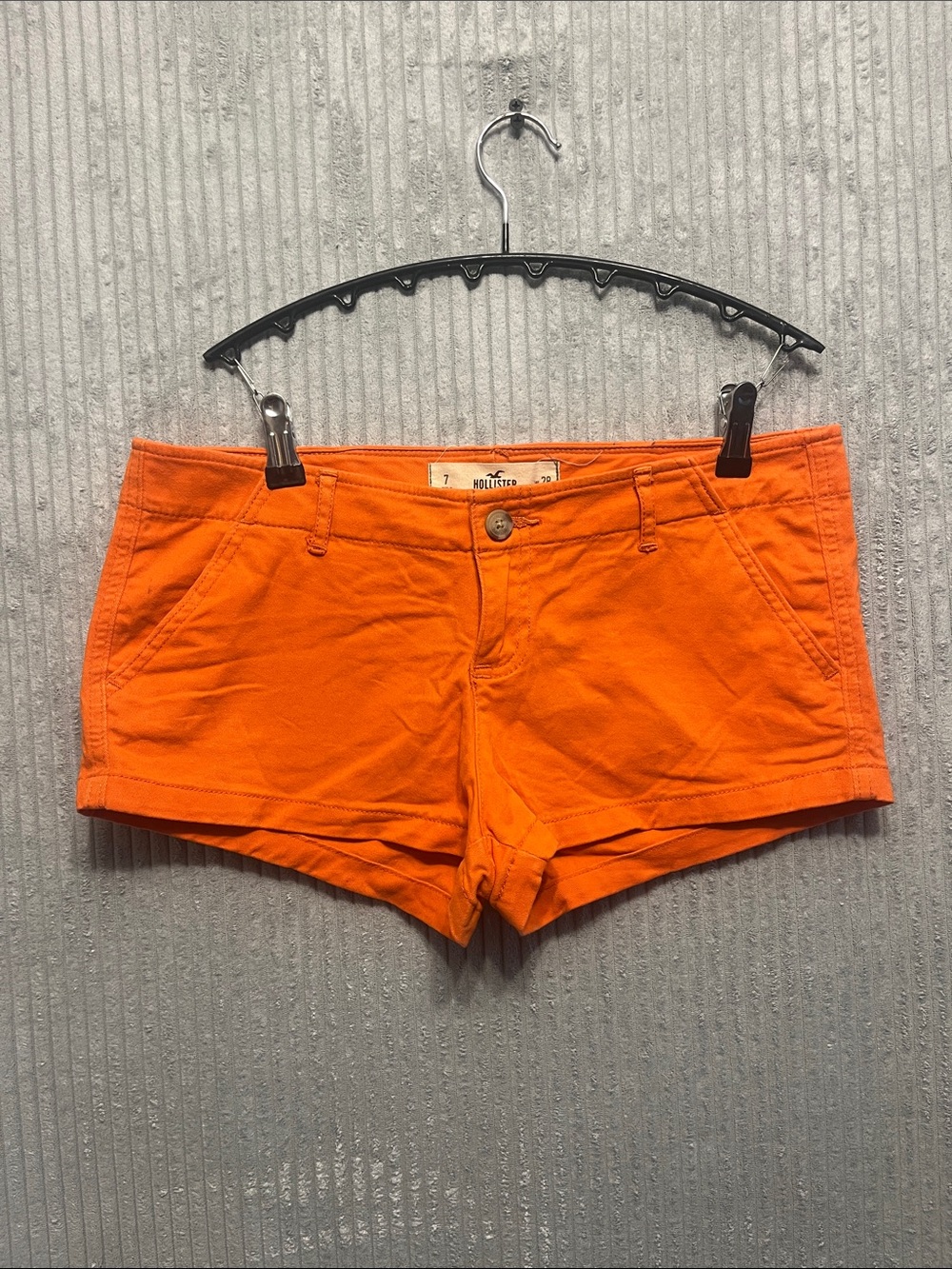 Hollister Bright Orange Low-Rise Cotton Blend Women's Shorts 7/28